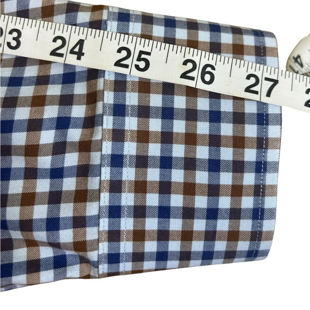 SCOTT‎ BARBER Men's Cotton Gingham Check Shirt Brown Navy Blue White XXL